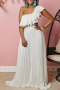 sexy plus size 3 colors non-stretch one shoulder ruffle wide-leg pants set_White