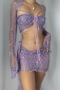 sexy slight stretch knitted sequins hole mini skirt three-piece sets_Light Green_Sky Blue_Purple