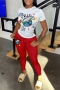 s-5xl plus size casual slight stretch letter printing pocket stylish pants sets_Black_Red