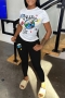 s-5xl plus size casual slight stretch letter printing pocket stylish pants sets_Black