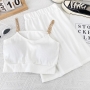 sexy 14 colors stretch padded chain sling vest with high waist mini skirt set_Black_White