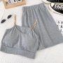 sexy 14 colors stretch padded chain sling vest with high waist mini skirt set_Black_White_Gray