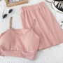 sexy 14 colors stretch padded chain sling vest with high waist mini skirt set_Black_White_Gray_Pink