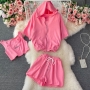 stylish 5 colors slight stretch letter fixed printing hooded three-piece set_Black_White_Pink