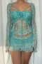 sexy slight stretch sequin knitted sweater three-piece set_Pink_Green_Sky Blue