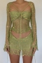 sexy slight stretch sequin knitted sweater three-piece set_Pink_Green