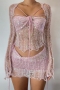 sexy slight stretch sequin knitted sweater three-piece set_Pink