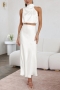 stylish slight stretch solid color button zip-up sleeveless maxi skirt sets_Black_White