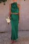 stylish slight stretch solid color button zip-up sleeveless maxi skirt sets_Black_White_Green