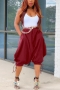 stylish plus size slight stretch vest with pocket harlan shorts set(no belt)_Rose Red