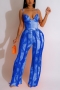 sexy plus size slight stretch sling padded tassel tie dye printed pants sets_Red_Magenta_Orange_Green_Blue