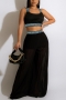 stylish plus size 6 colors chiffon non-stretch cross sling wide-leg pants set_Black