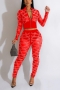 sexy plus-size slight stretch mesh rhinestone zip-up slim pants set_Black_White_Red