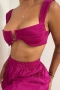 sexy solid color non-stretch underwire sling vest with high waist pants set_Black_Magenta