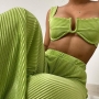 sexy solid color non-stretch underwire sling vest with high waist pants set_Black_Magenta_Green