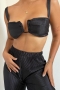 sexy solid color non-stretch underwire sling vest with high waist pants set_Black
