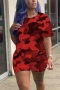 casual plus size slight stretch camo printing crew neck shorts sets_Gray_Red