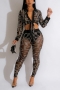 sexy plus-size stretch mesh rhinestone bandage pants set_Black