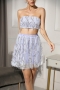 sexy slight stretch strapless lace-up sequins tassel mesh mini skirt sets_Light Purple