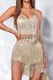 sexy slight stretch tassel halter-neck crop vest & shorts set(new added colors)_Black_Rose Red_Beige
