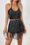 sexy slight stretch tassel halter-neck crop vest & shorts set(new added colors)_Black