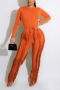 casual plus size slight stretch 8 colors solid color tassel bodysuit pants sets_Black_White_Red_Magenta_Yellow_Orange