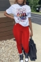 s-5xl casual plus-size stretch letter print pants set_Black_Red