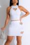 sexy slight stretch screw thread rhinestone heart hollow mini skirt sets_Black_White