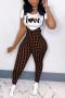 casual plus size slight stretch houndstooth letter printing pants sets_Black_Red_Magenta_Green_Sky Blue_Dark Blue_Purple_Brown