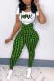 casual plus size slight stretch houndstooth letter printing pants sets_Black_Red_Magenta_Green