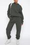 stylish plus size slight stretch 9 colors solid pocket loose sweatshirt sets_Black_Dark Gray