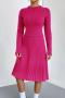 casual slight stretch knitted 4 colors sweater & midi skirt set_Black_Magenta
