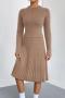 casual slight stretch knitted 4 colors sweater & midi skirt set_Black_Magenta_Green_Khaki