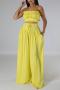 sexy plus size non-stretch solid color strapless high waist wide leg pants sets_White_Watermelon Red_Yellow