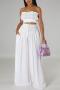 sexy plus size non-stretch solid color strapless high waist wide leg pants sets_White