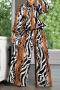stylish plus size non-stretch pleated belt snake print zebra pants sets_Black_Brown