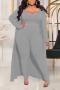 casual plus size high stretch 15 colors solid color ribbed knit three piece sets_Black_Gray