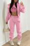 casual plus size slight stretch letter printing fleece hooded three-piece sets_Black_Gray_Pink