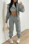 casual plus size slight stretch letter printing fleece hooded three-piece sets_Black_Gray