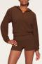 casual slight stretch velvet solid color hooded shorts sets_Black_Magenta_Brown