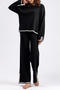 casual slight stretch 7 colors loose knitted slit wide leg pants sets_Black