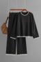 casual slight stretch 5 colors loose knitted wide leg pants sets_Black