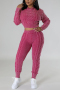 stylish slight stretch twist knitted 5 colors crop sweater & slim pants set_Black_Magenta