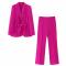 casual non-stretch 8 colors solid color suit collar with belt pants sets_Black_White_Red_Magenta