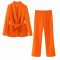 casual non-stretch 8 colors solid color suit collar with belt pants sets_Black_White_Red_Magenta_Yellow_Orange