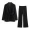 casual non-stretch 8 colors solid color suit collar with belt pants sets_Black