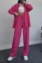 casual plus size non-stretch solid color loose shirt pants sets_Black_Magenta