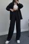 casual plus size non-stretch solid color loose shirt pants sets_Black