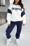 casual plus size non-stretch contrast color letter print sweatshirt sets_Dark Green_Dark Blue