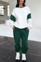 casual plus size non-stretch contrast color sweatshirt sets_Dark Green